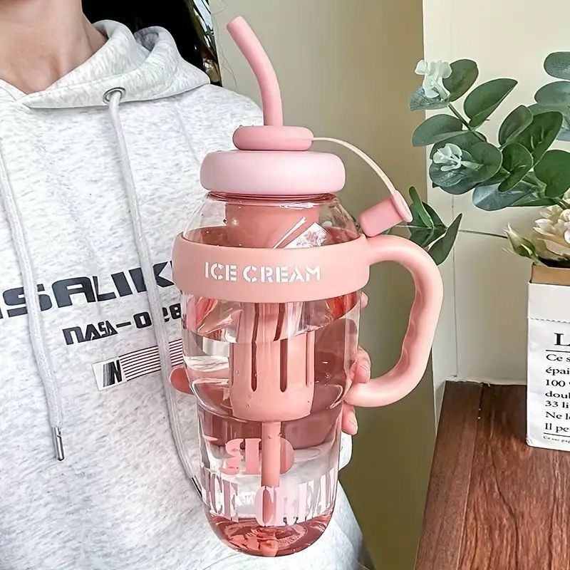 Termo Vaso tipo Ice Cream con pajilla y tapa antiderrame