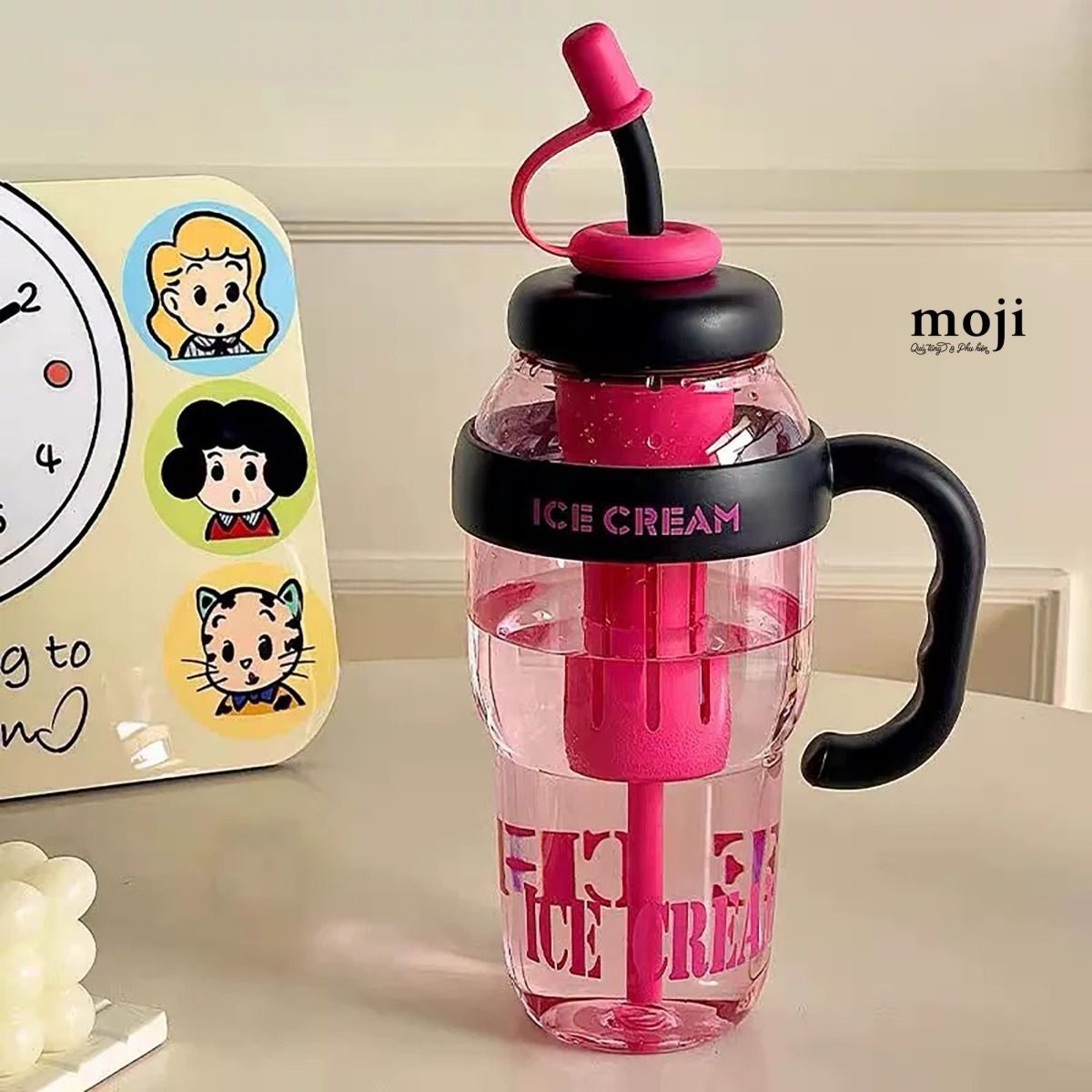 Termo Vaso tipo Ice Cream con pajilla y tapa antiderrame