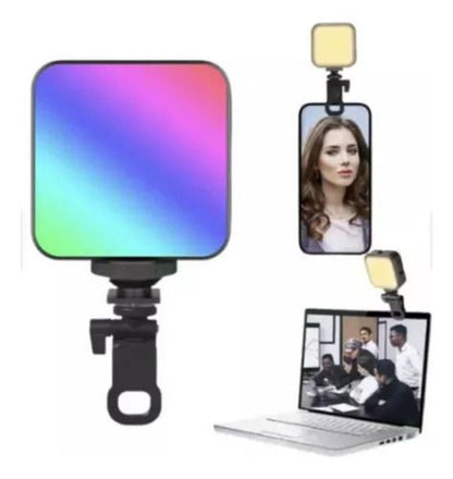 Luz LED Recargable para Cámara, Celular o Computadora – Multicolor y Portátil