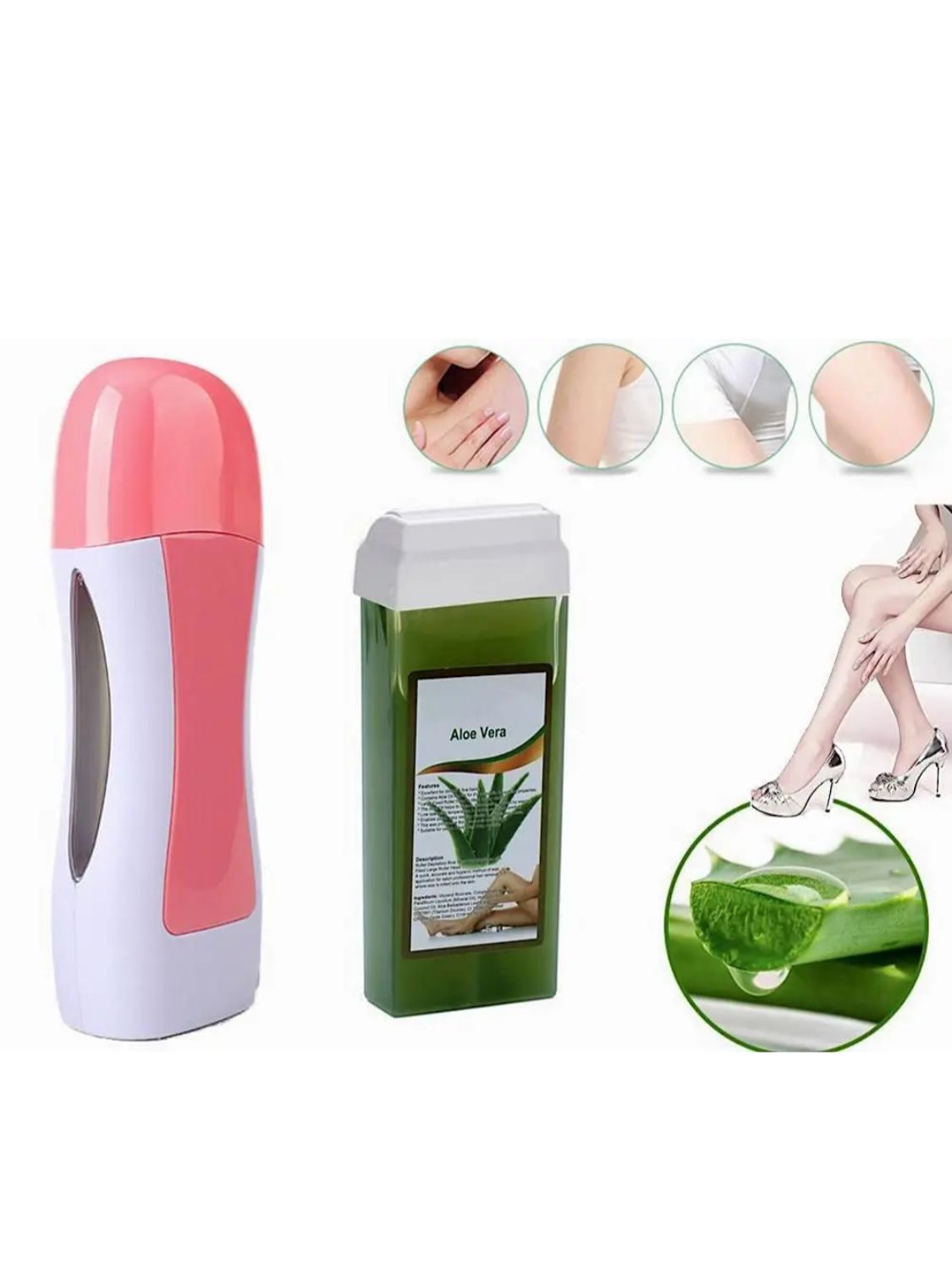 Kit de Depilación Roll-On con Cera de Aloe Vera y Calentador Eléctrico