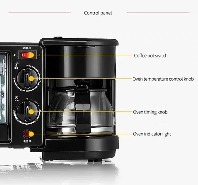 Centro de Desayuno 3 en 1 – Horno, Parrilla y Cafetera en un solo equipo